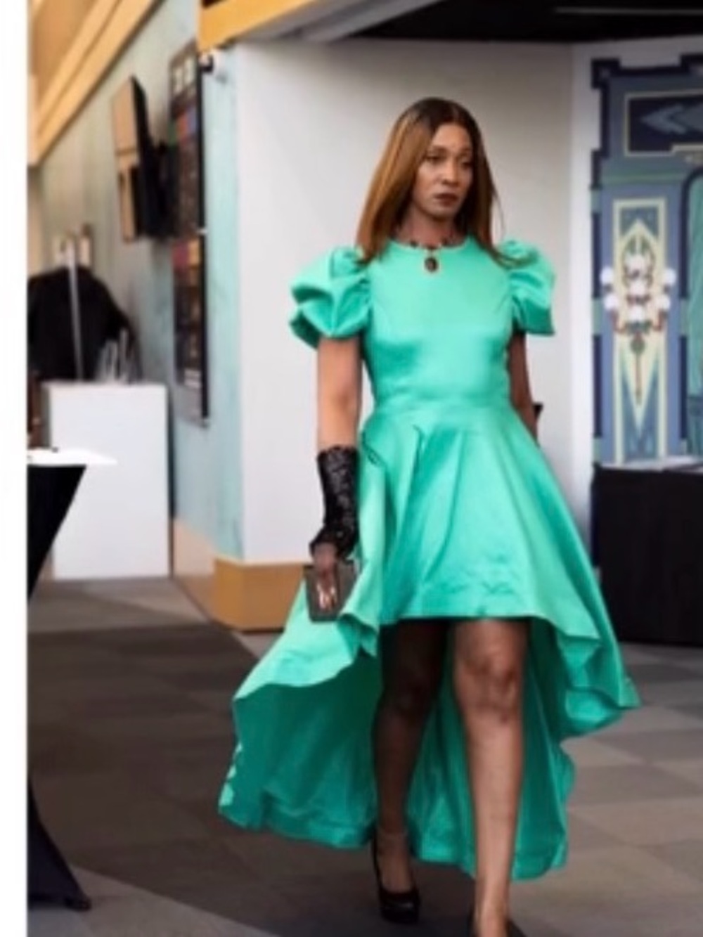 Women's Puff-Sleeve High-Low Dress in Teal